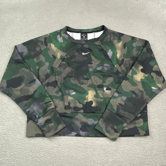 Nike Camo Sweater Center Swoosh‎ Dri Fit Sweatshirt Women Small - Picture 1 of 12